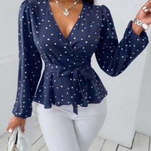 Blusa seda manga longa azul